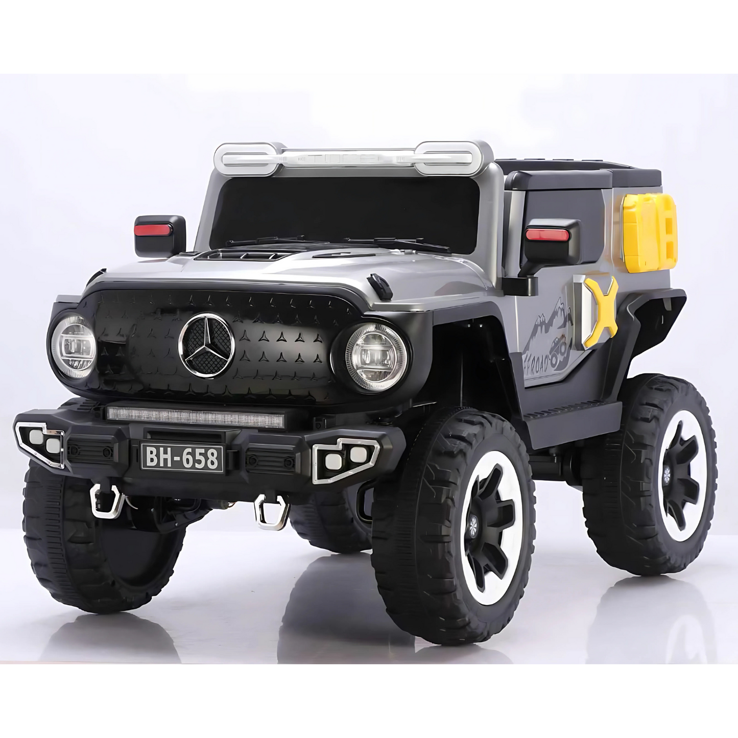 BH Mercedes 12V kids ride-on car with dual motors, remote control, Bluetooth, and metallic finish