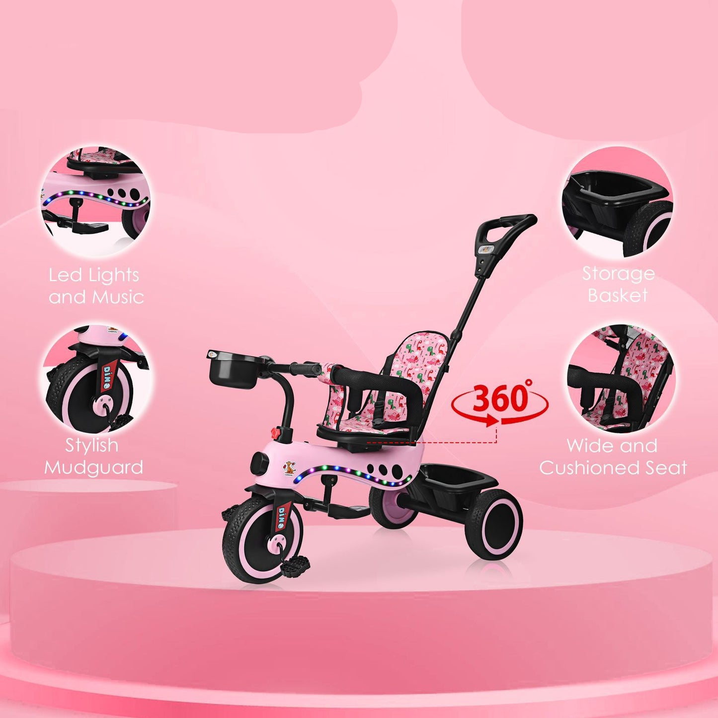 Dino Tricycle with Handle - Don't Cry