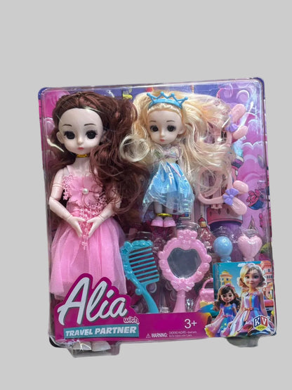 Alia Travel Partner Fashion Doll Set | 2 Princess Dolls with Beauty Accessories | Pretend Play Toy for Girls