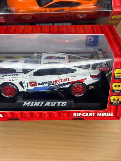 Die-Cast Sports Car Model – Metal Body with Light, Sound & Openable Doors