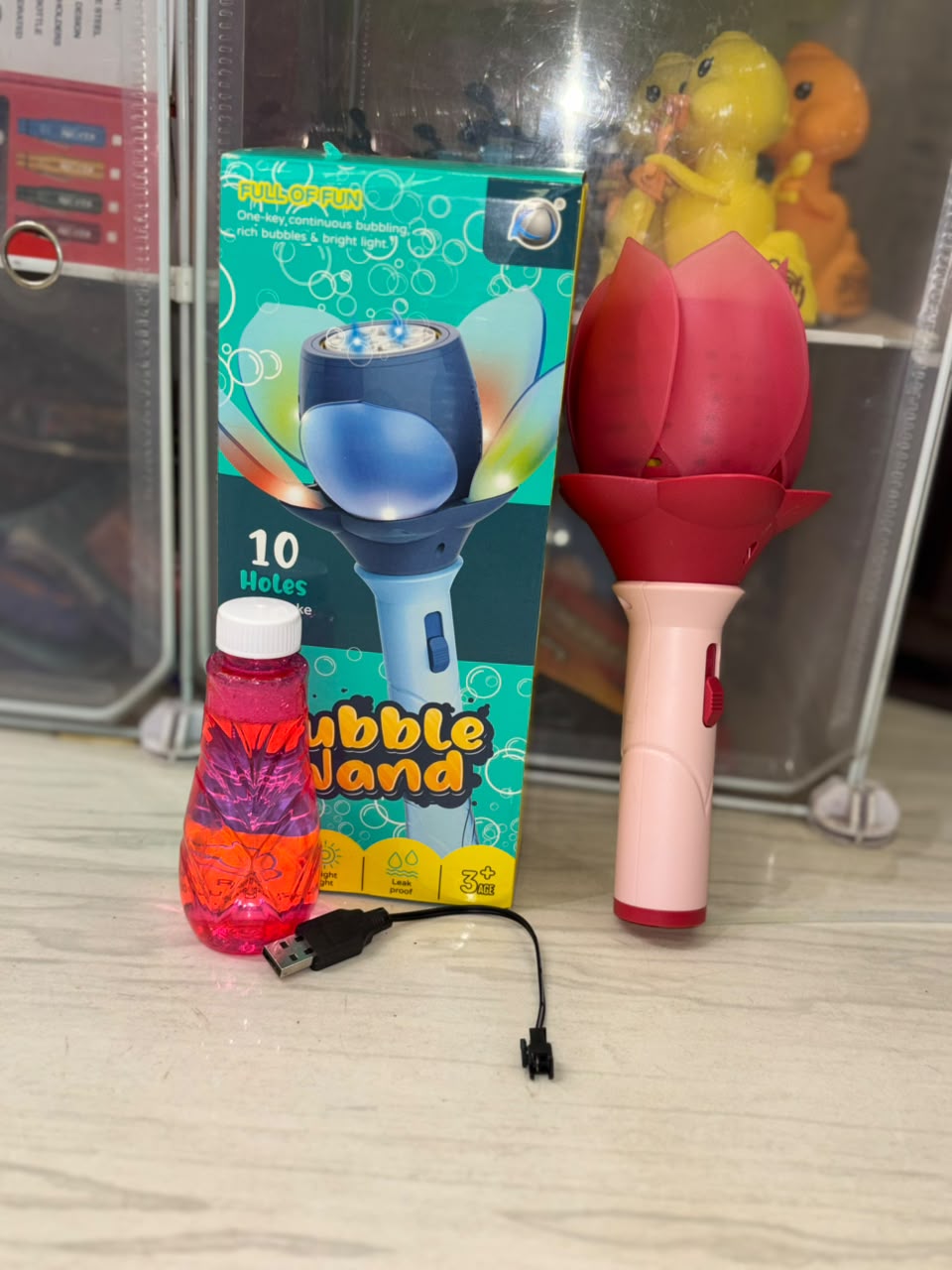 LED Rose Bubble Wand | Automatic Bubble Machine Toy | USB Rechargeable | 10 Bubble Holes