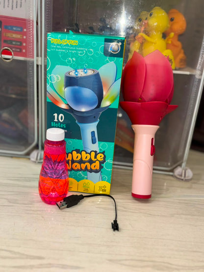 LED Rose Bubble Wand | Automatic Bubble Machine Toy | USB Rechargeable | 10 Bubble Holes