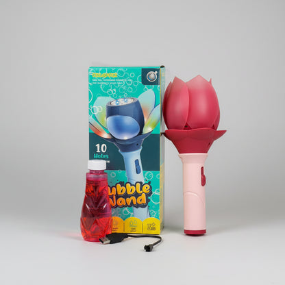 LED Rose Bubble Wand | Automatic Bubble Machine Toy | USB Rechargeable | 10 Bubble Holes